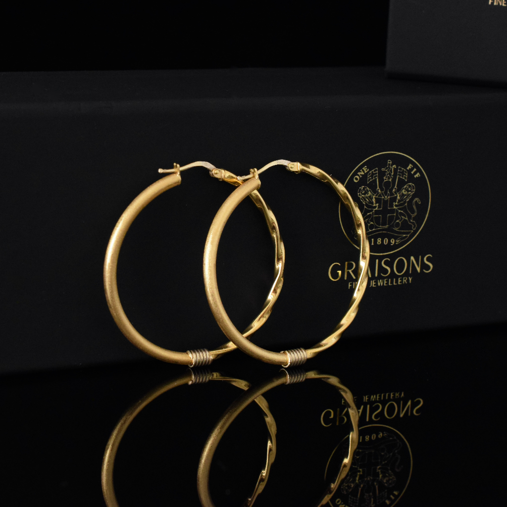 Modern Italian 18ct Yellow Gold Large Hoop Earrings