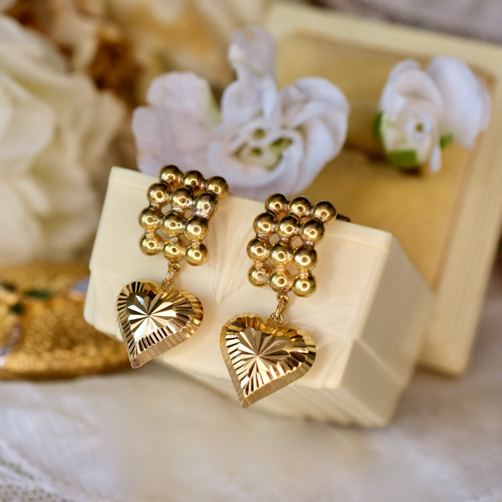 Modern 22ct Yellow Gold Heart Drop Earrings