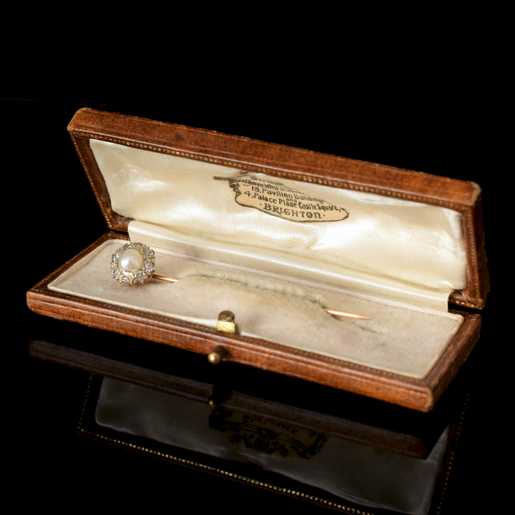 Antique Victorian/Edwardian 15ct Rose Gold Diamond And Pearl Stick Pin Circa 1900