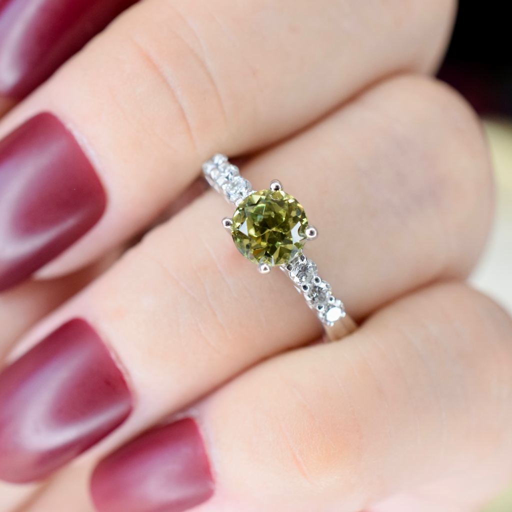 Modern 18ct White Gold Parti Sapphire And Diamond Ring Independent Retail Replacement Valuation Included For $4,100 AUD