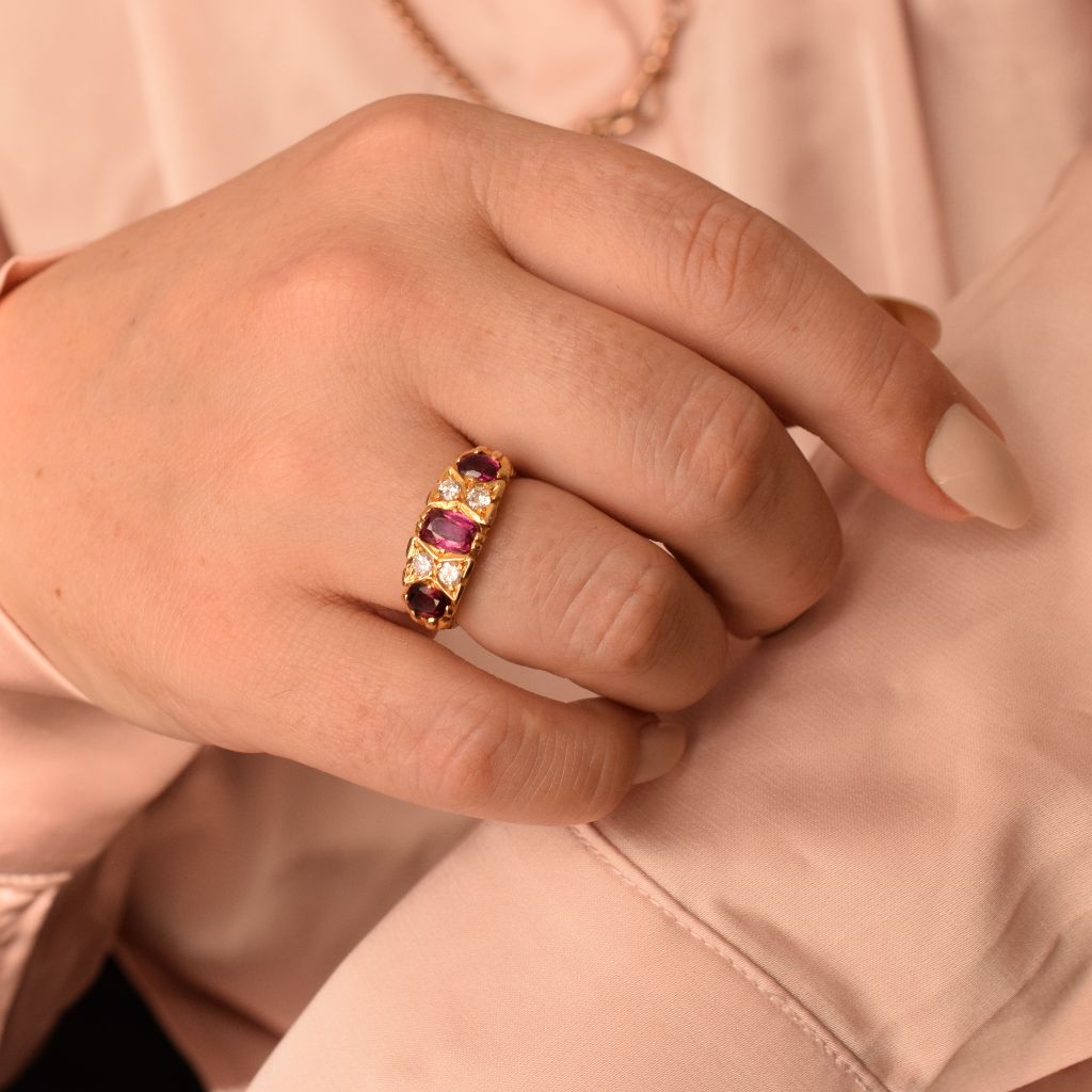Modern Victorian Style 18ct Yellow Gold Natural Ruby And Diamond Ring (Included in purchase independent Valuation for - $11,000)