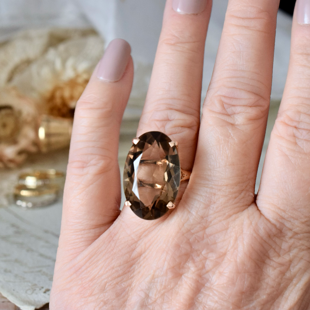 Superb 14ct Pink Gold Smoky Quartz Ring 17cts