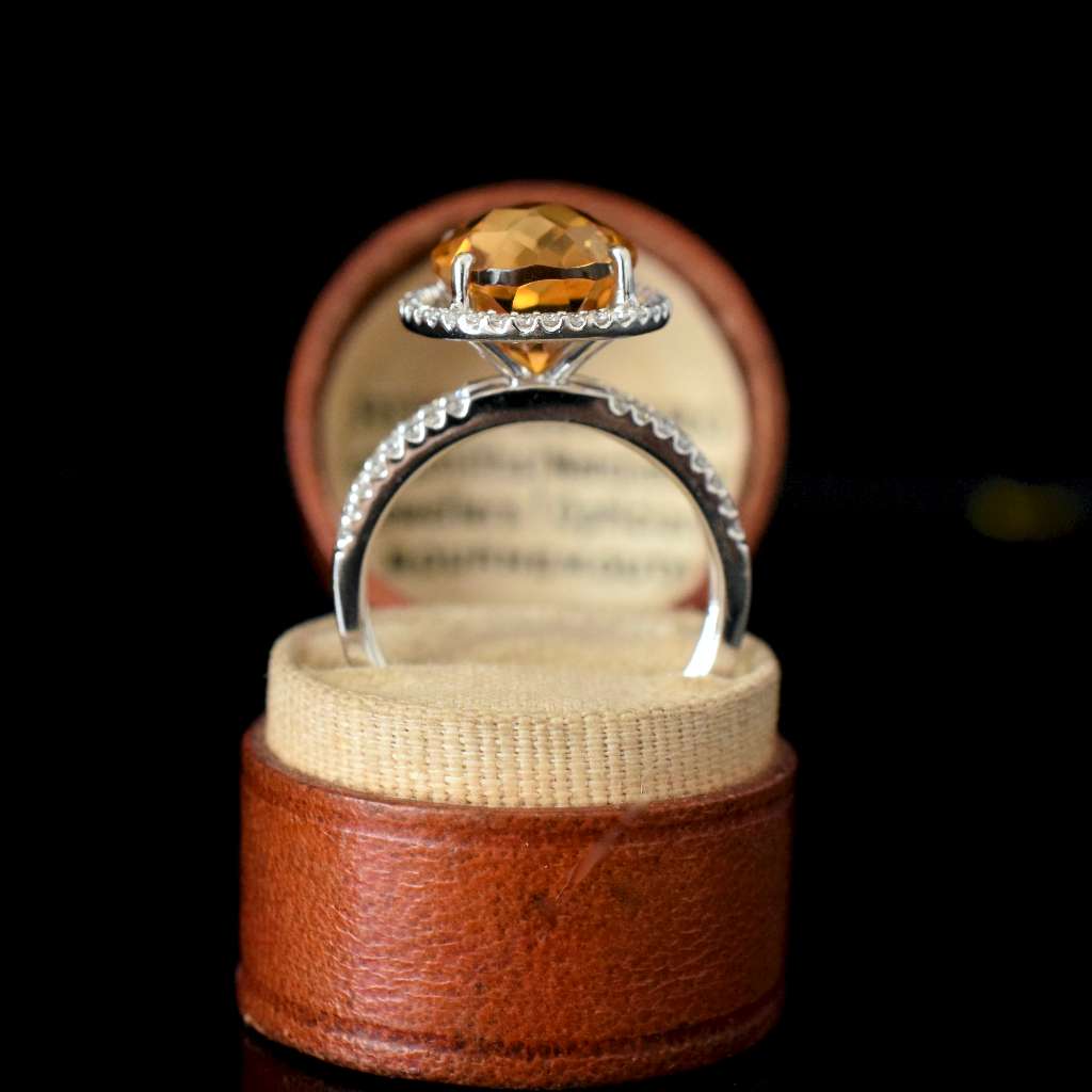 Modern 18ct White Gold Citrine And Diamond Ring