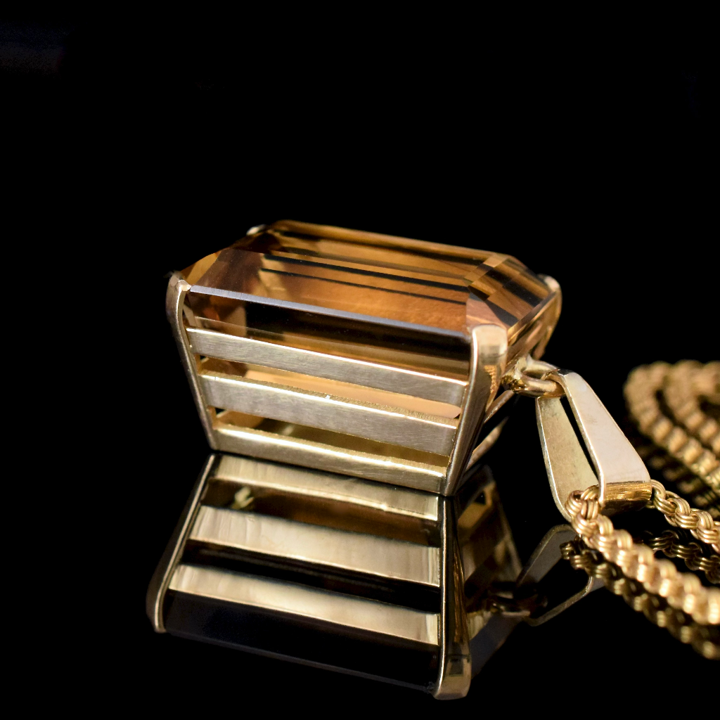 Vintage/Modern 18ct Yellow Gold Emerald-Cut Citrine Pendant (Independent Valuation Included In Purchase For - $3,800)