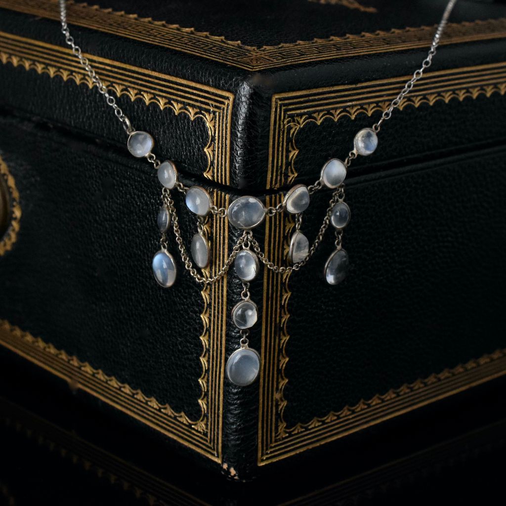 Antique Edwardian Silver And Moonstone Festoon Necklace