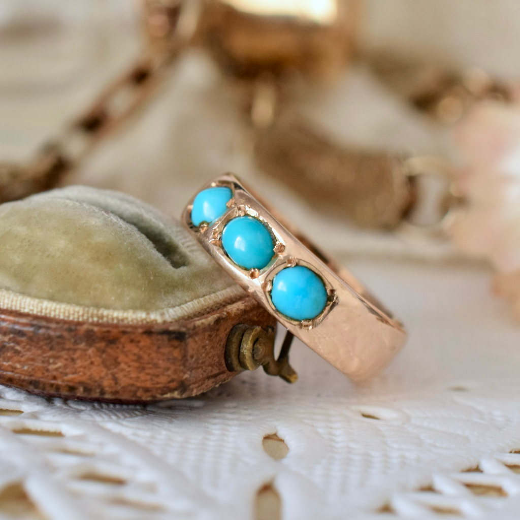 Antique 15ct Rose Gold Turquoise Gypsy Ring Circa 1915