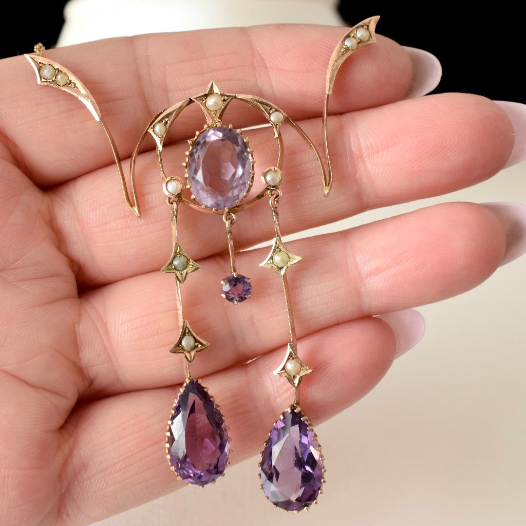 Antique Art Nouveau/Edwardian 9ct Rose Gold Amethyst Lavaliere Circa 1905