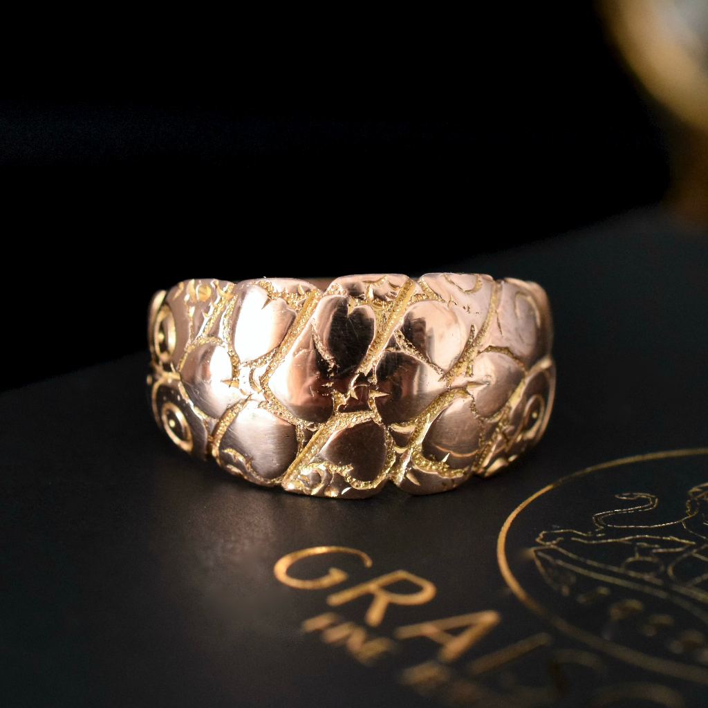 Antique 9ct Rose Gold Hearts ‘Keeper’ Ring Birmingham 1919
