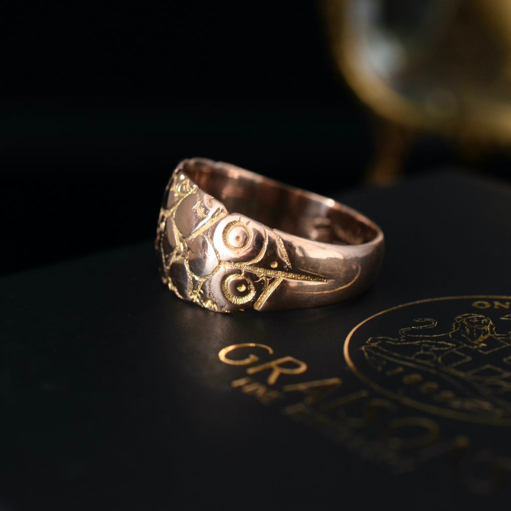 Antique 9ct Rose Gold Hearts ‘Keeper’ Ring Birmingham 1919