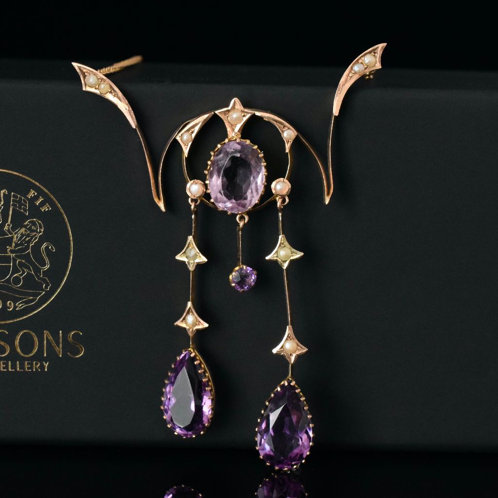 Antique Art Nouveau/Edwardian 9ct Rose Gold Amethyst Lavaliere Circa 1905