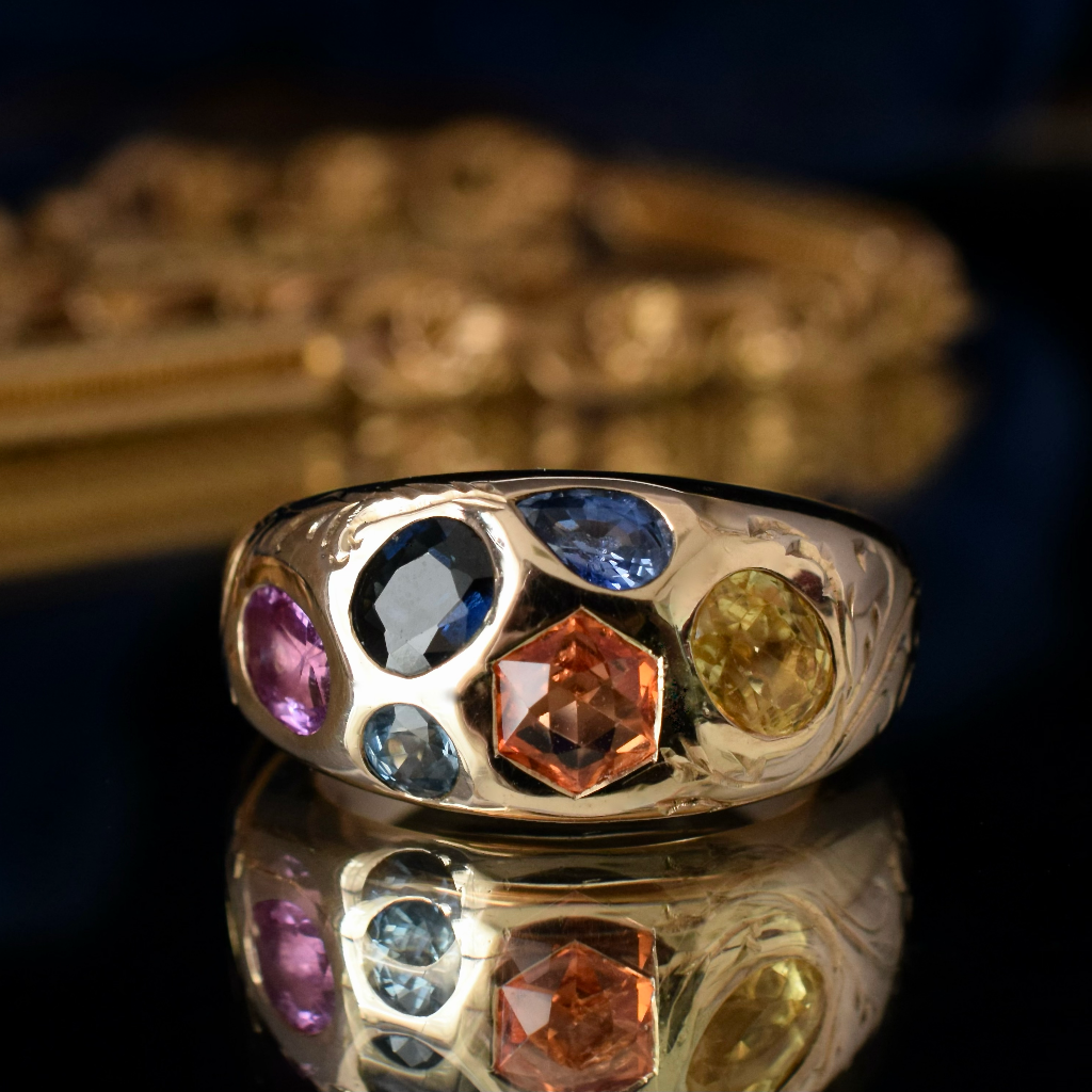 Modern Bespoke 9ct Pale Pink Gold Multi Sapphire Ring Independent Valuation Included For $13,500 AUD
