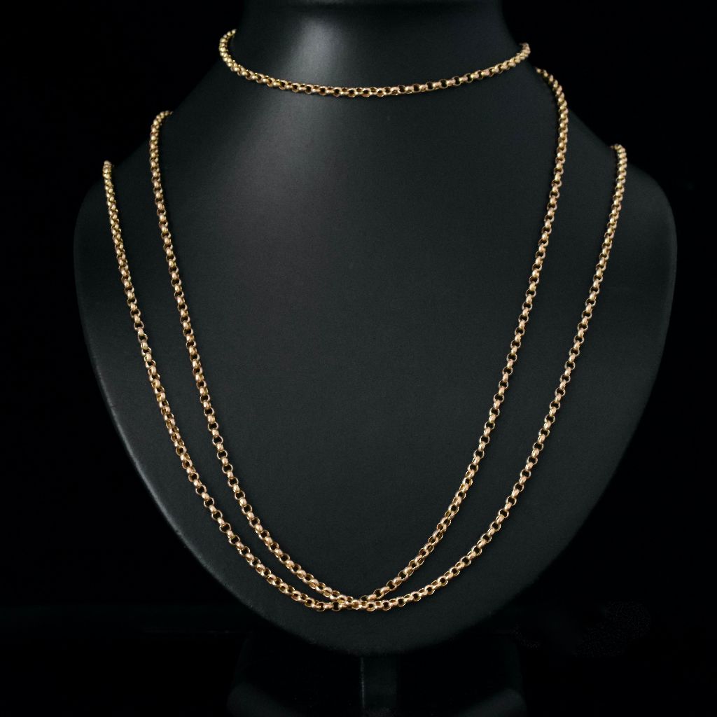 Antique Victorian 9ct Rose Gold Muff / Long / Guard Chain Circa 1900 - 156cm