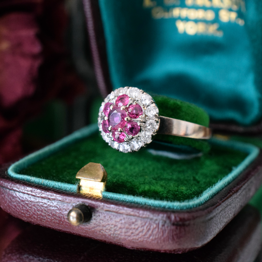 Modern 14ct White Gold Ruby And Diamond Halo Cluster Ring Independent Valuation Included For $4,000 AUD