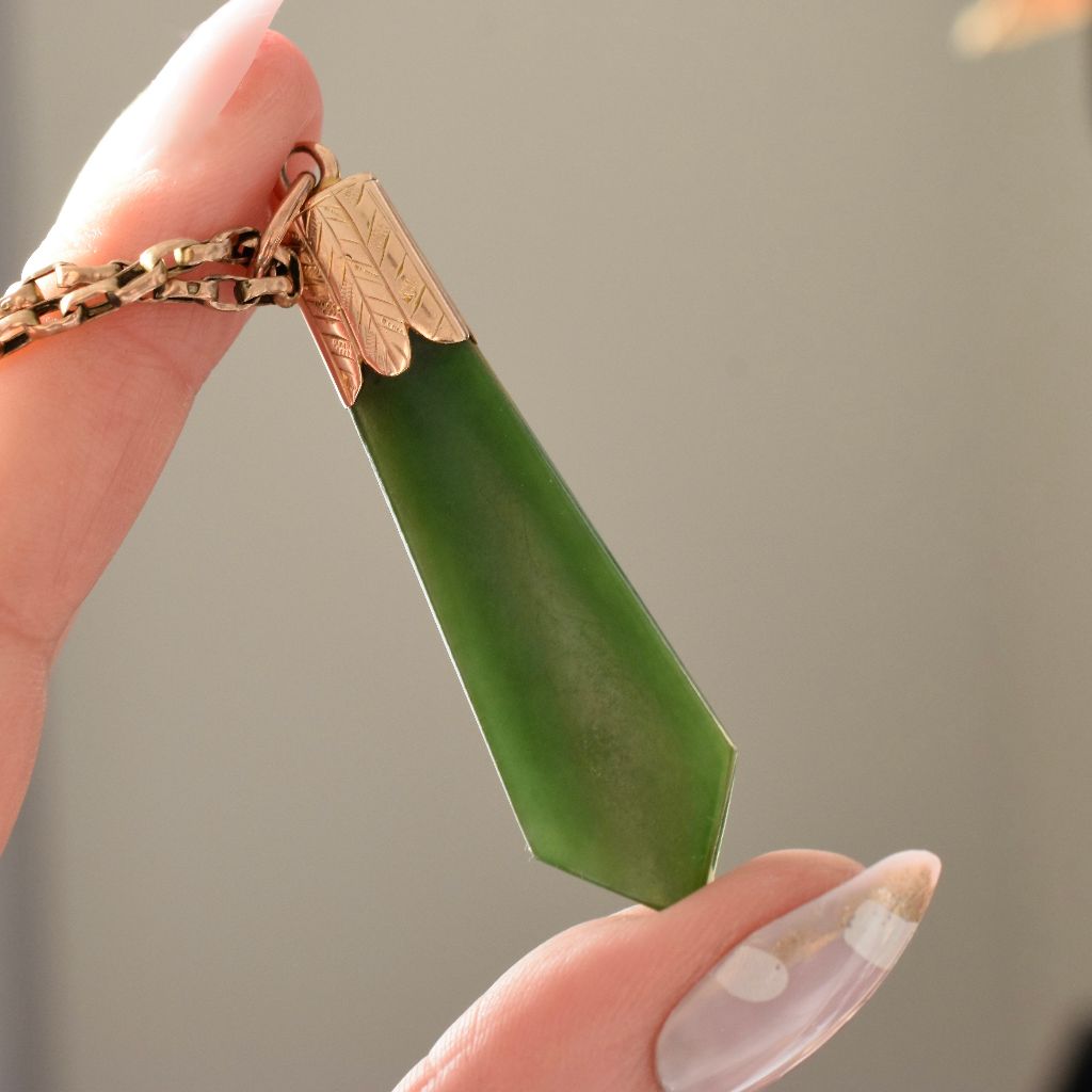 Antique 9ct Rose Gold Nephrite Jade Fob/Charm Circa 1905