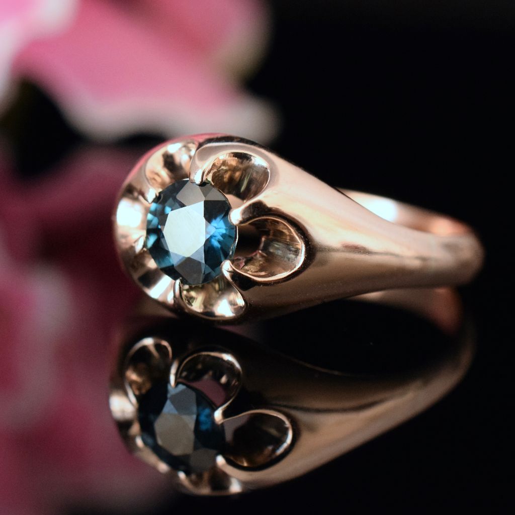 Vintage 9ct Rose Gold Parti Teal Sapphire Ring