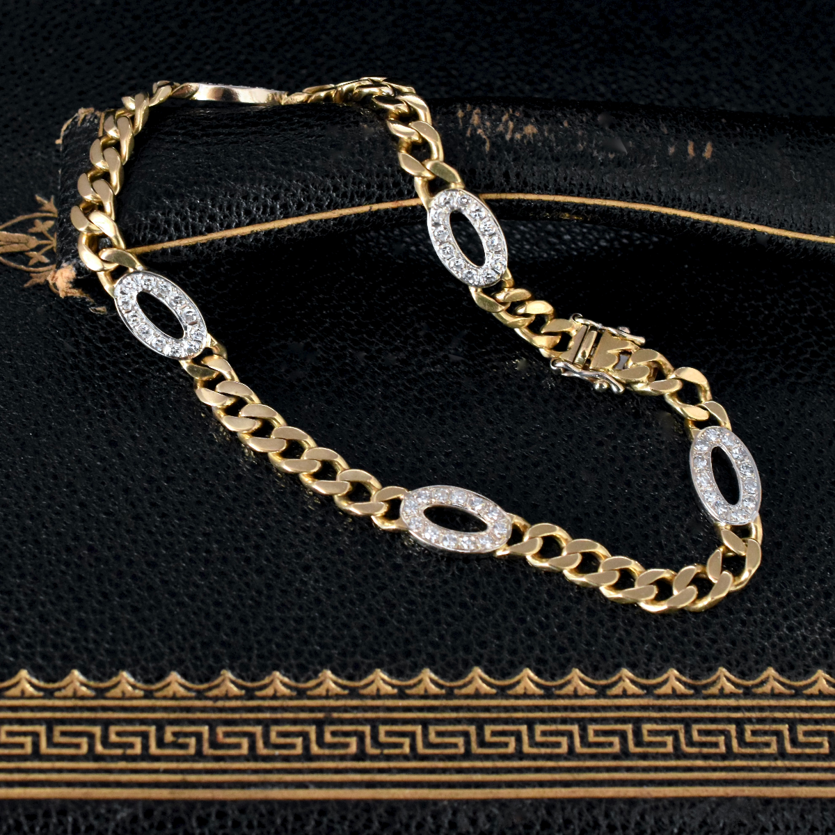 Modern 18ct Yellow Gold Curb-Link Diamond Panel Bracelet 0.60ct