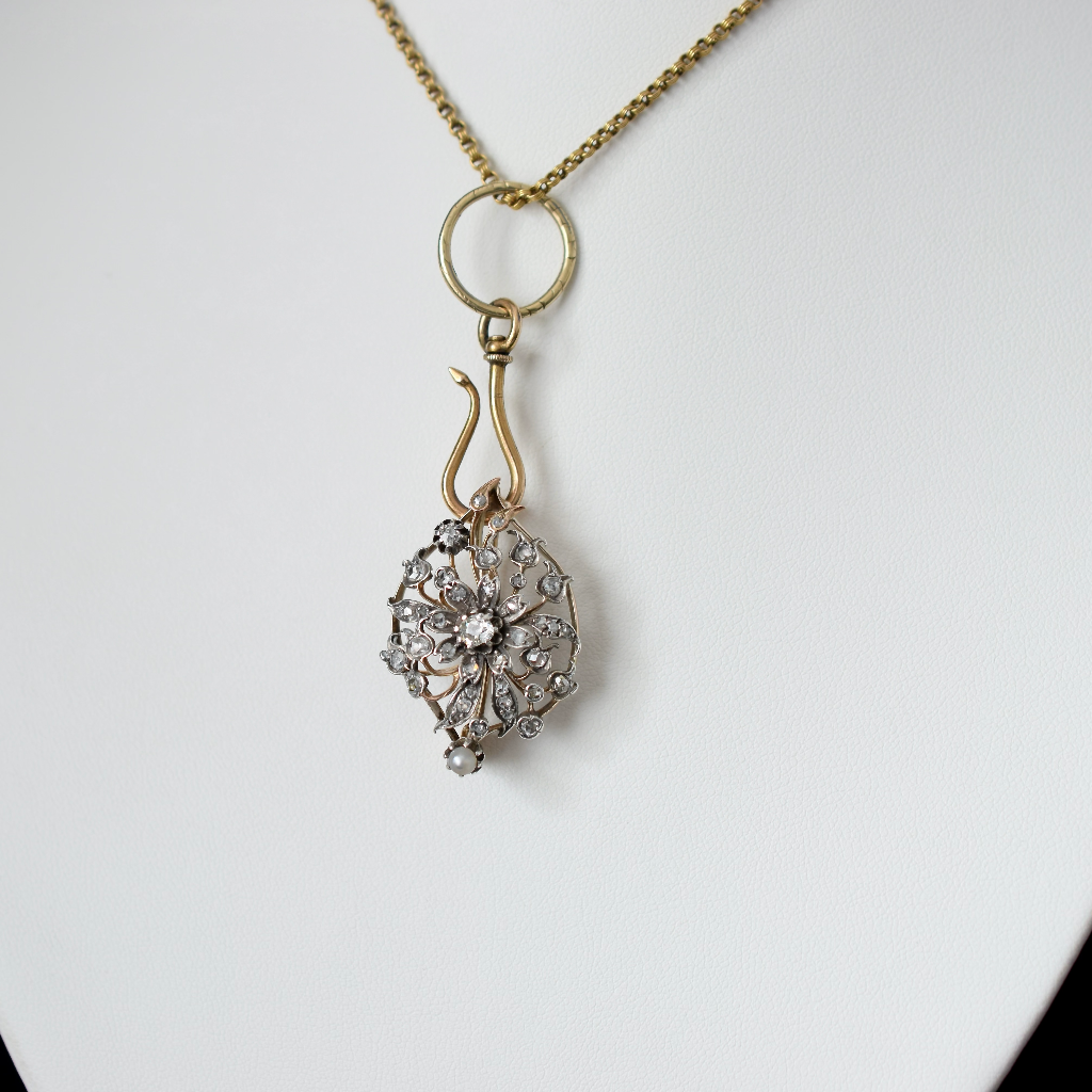 Antique Victorian 9ct And Silver Old Mine / Rose Cut Diamond Brooch Circa 1890
