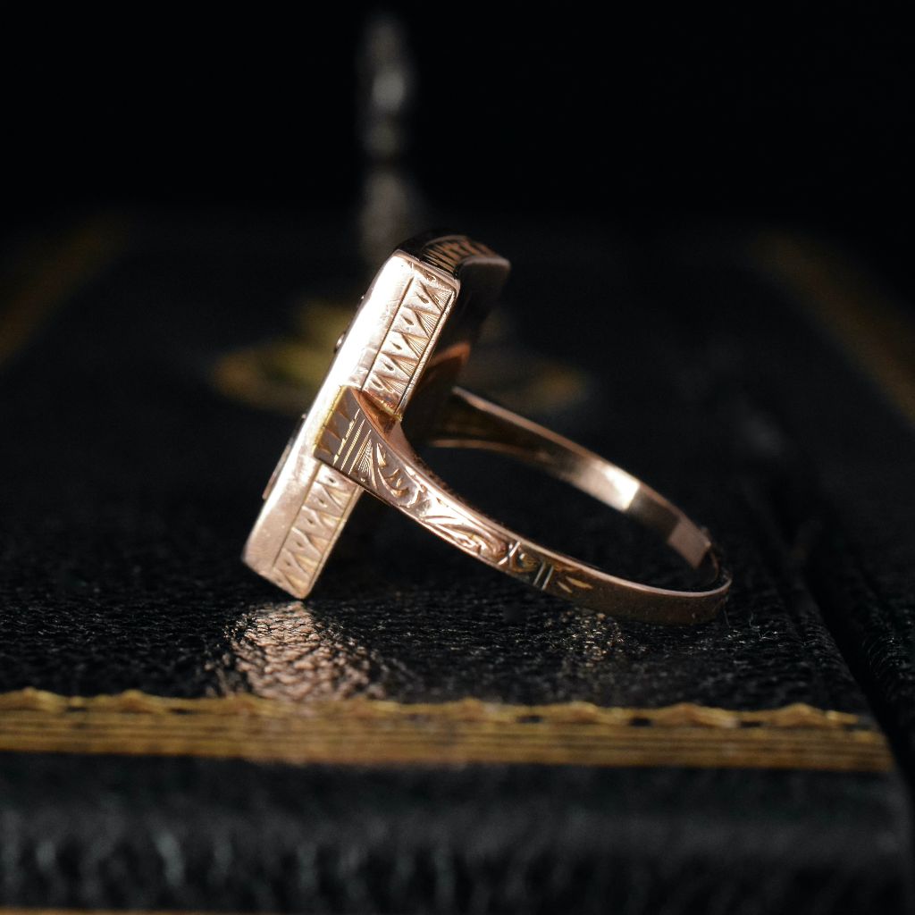 Antique Art Deco 9ct Rose Gold Onyx ‘G’ Monogram Ring Circa 1925