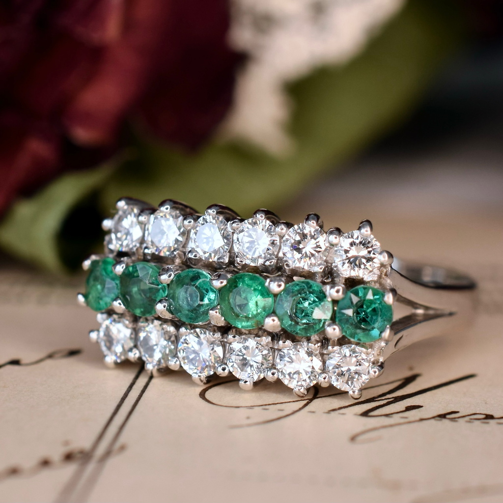 Modern 18ct White Gold Emerald And Diamond Ring Independent Valuation Included In Purchase For $4,500 AUD