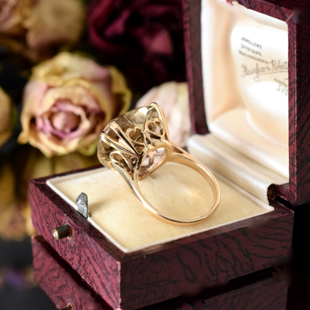 Vintage 9ct Yellow Gold Heart-Cut 16ct Citrine Ring