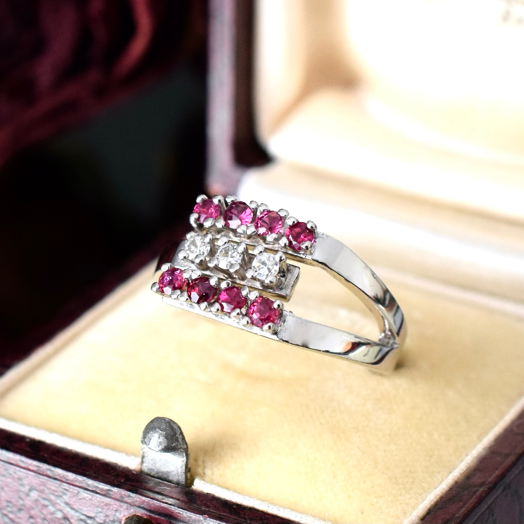 Modern 14ct White Gold Ruby And Diamond Ring Independent Valuation Included In Purchase For $3,000 AUD