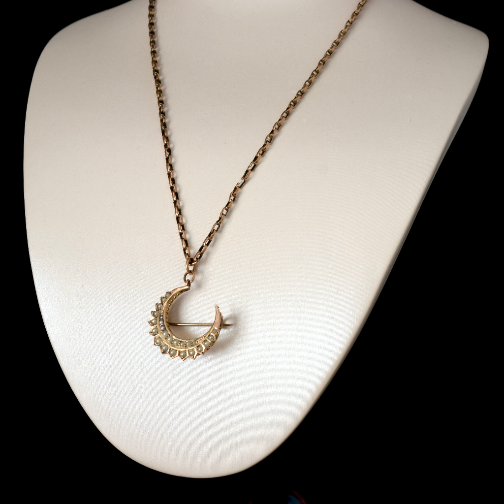 Antique 9ct Rose Gold Crescent Brooch/Pendant by Aronson & Co.