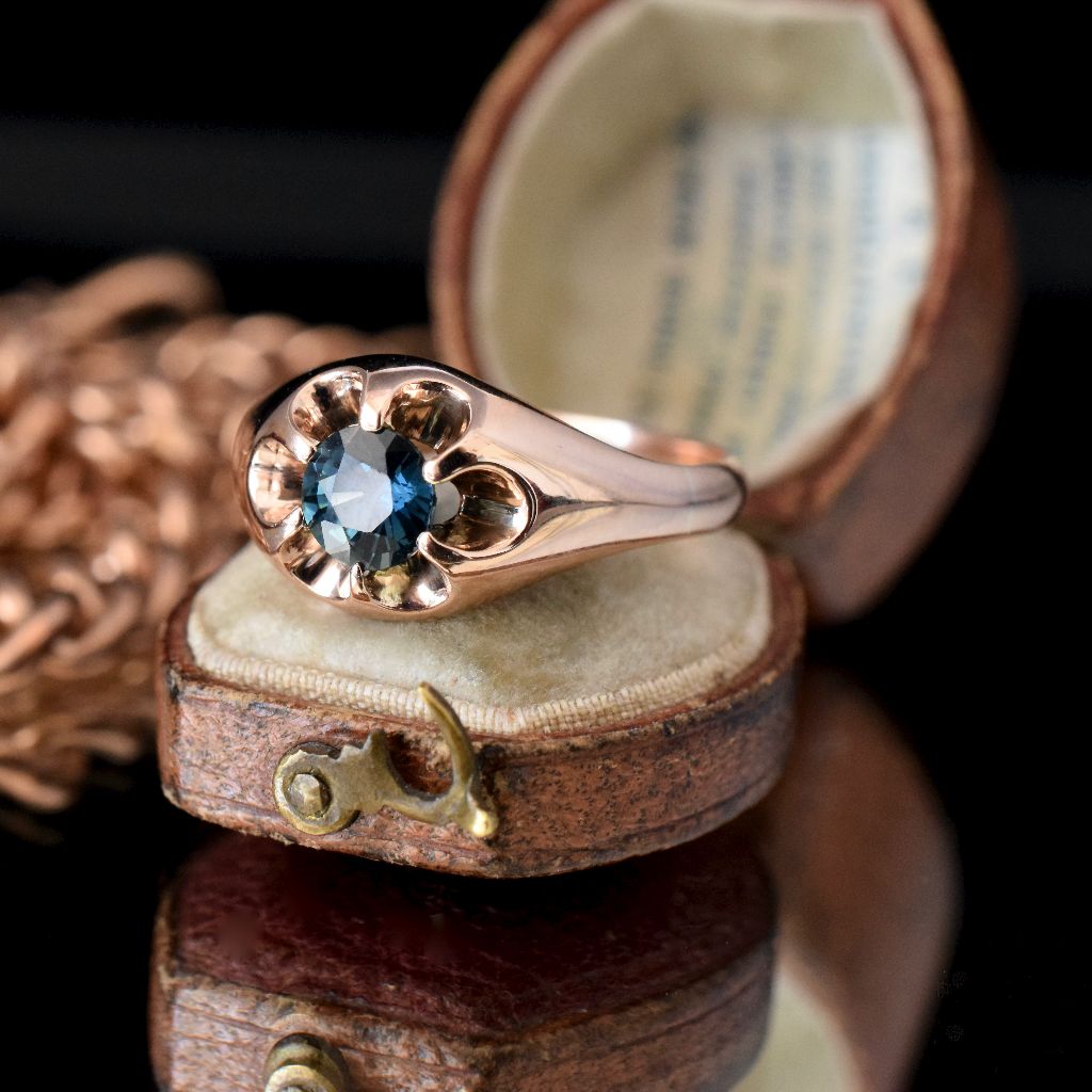 Vintage 9ct Rose Gold Parti Teal Sapphire Ring