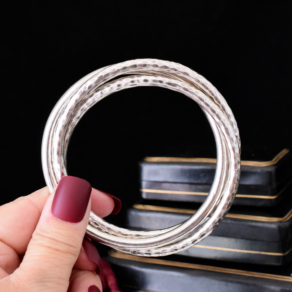 Vintage Sterling Silver Heavy ‘Hammered’ Russian Wedding Bangle
