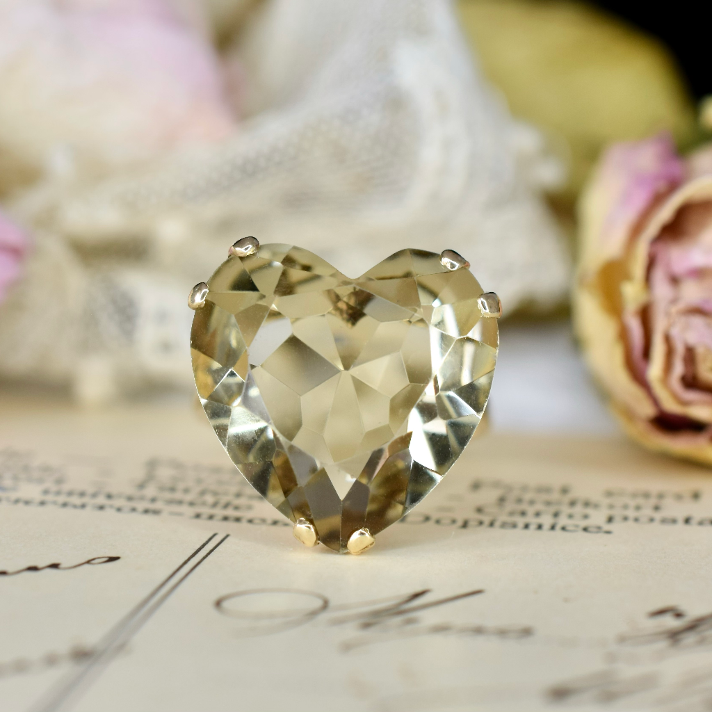 Vintage 9ct Yellow Gold Heart-Cut 16ct Citrine Ring