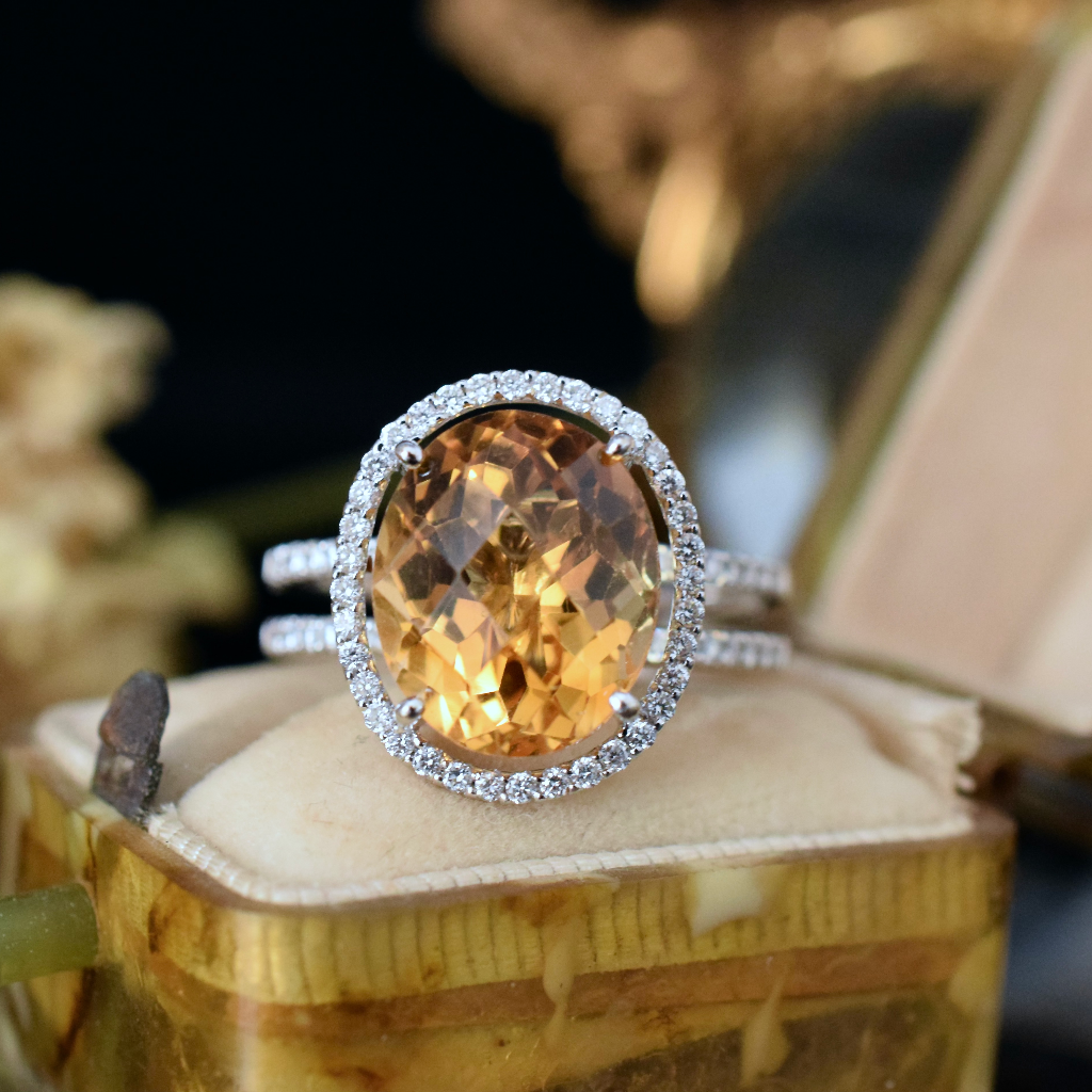 Modern 18ct White Gold Citrine And Diamond Ring