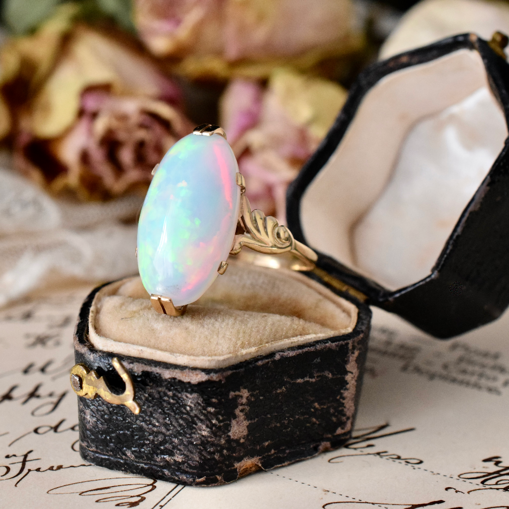Vintage 9ct Yellow Gold Ring With Modern 5.5ct Ethiopian Opal