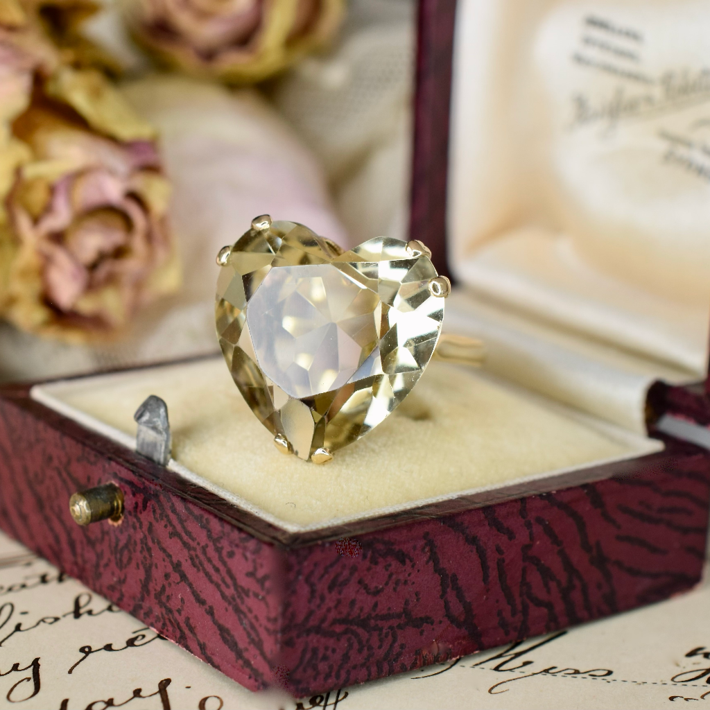 Vintage 9ct Yellow Gold Heart-Cut 16ct Citrine Ring