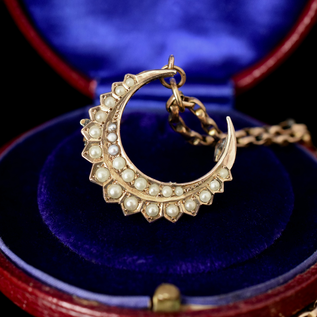 Antique 9ct Rose Gold Crescent Brooch/Pendant by Aronson & Co.