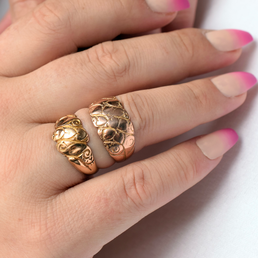 Antique 9ct Rose Gold Hearts ‘Keeper’ Ring Birmingham 1919