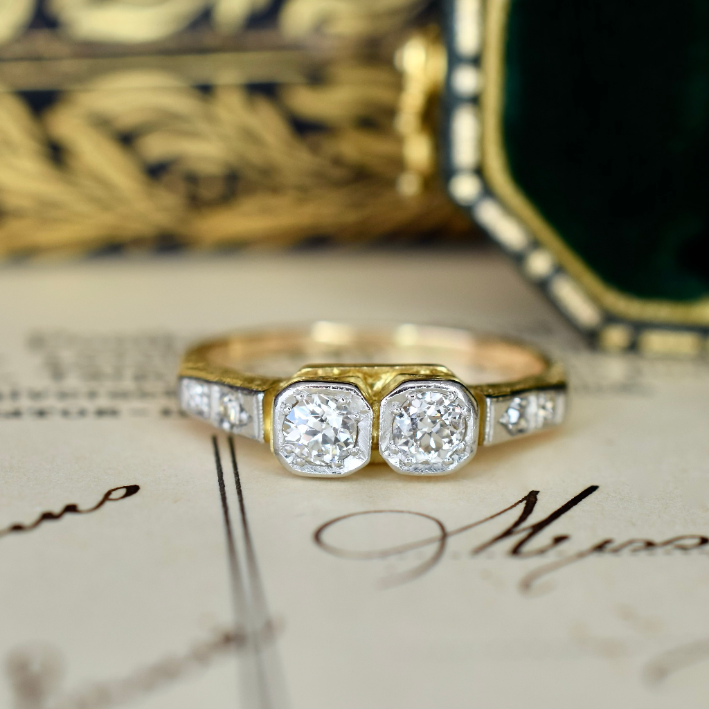 Antique Art Deco 18ct Yellow Gold And Platinum Diamond ‘Toi et Moi’ Ring circa 1935
