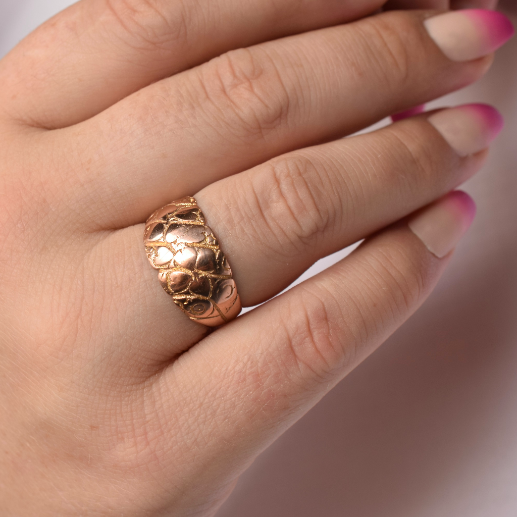 Antique 9ct Rose Gold Hearts ‘Keeper’ Ring Birmingham 1919