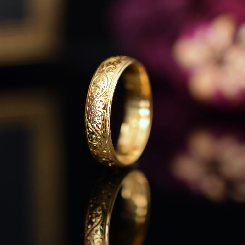 Vintage 22ct Yellow Gold Floral Pattern Band By Lawson, Ward And Gammage London 1959