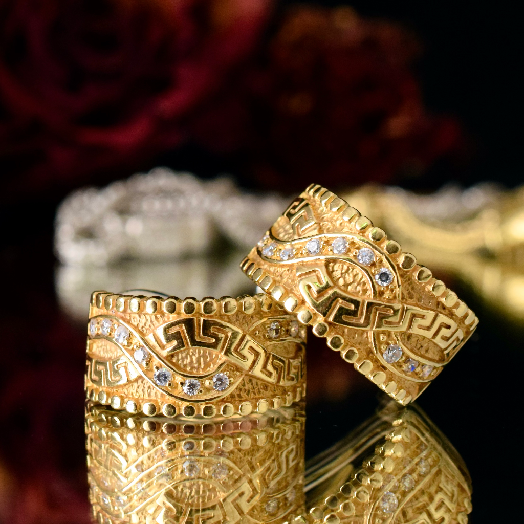 Modern 18ct Yellow Gold Greek Key Diamond Earrings Independent Valuation Included In Purchase For $4,500 AUD