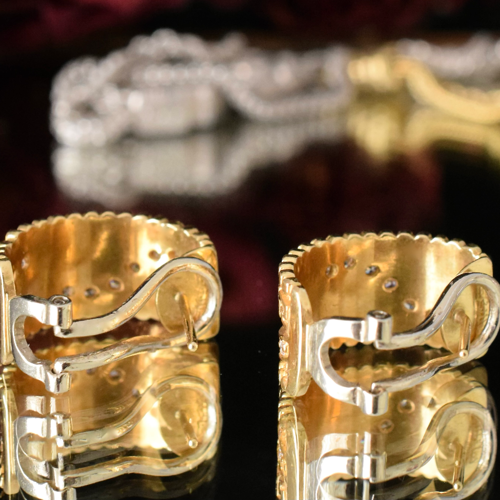 Modern 18ct Yellow Gold Greek Key Diamond Earrings Independent Valuation Included In Purchase For $4,500 AUD