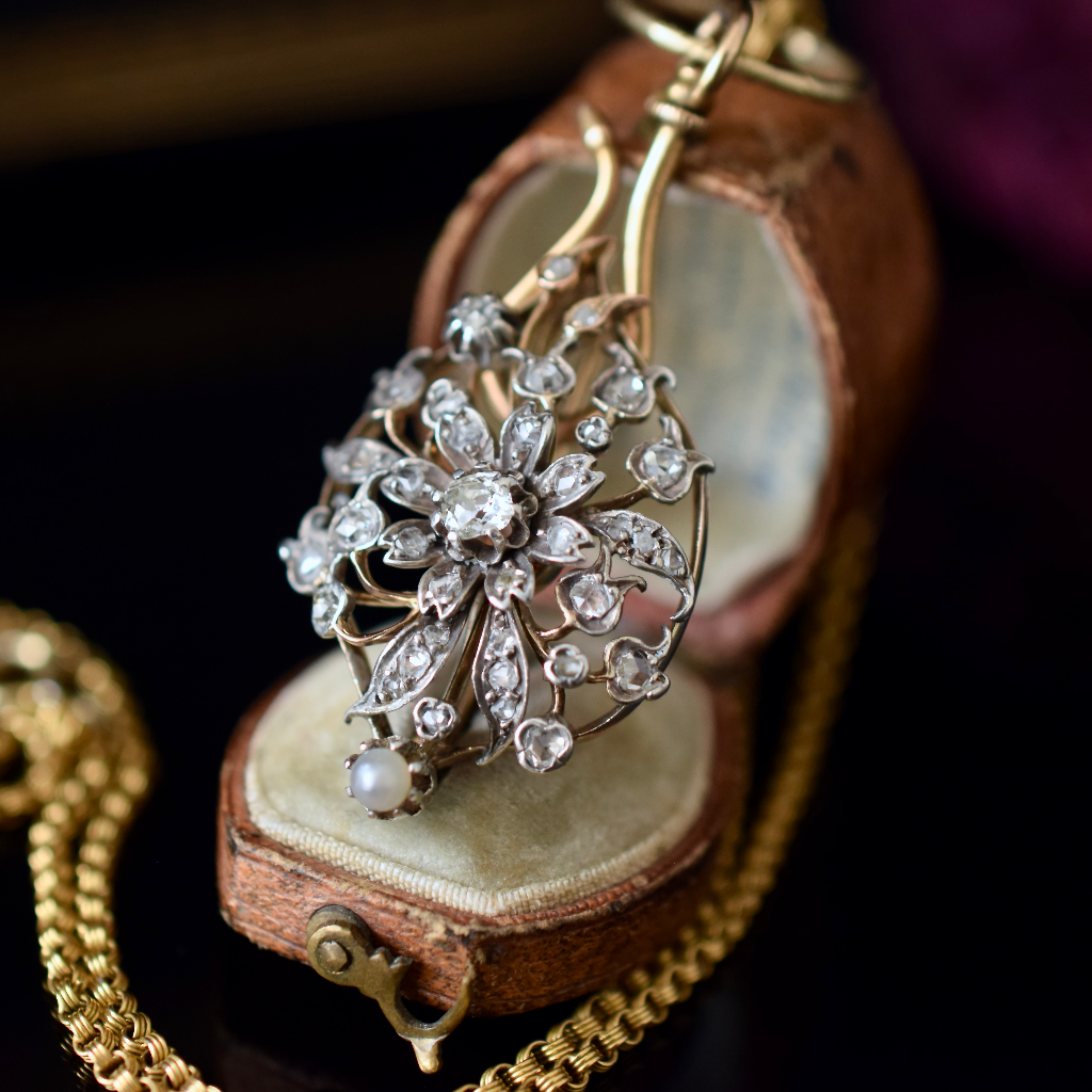 Antique Victorian 9ct And Silver Old Mine / Rose Cut Diamond Brooch Circa 1890