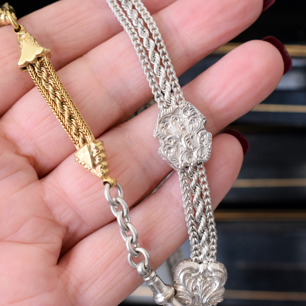 Antique Victorian Sterling Silver Albertina Tassel Necklace Circa 1880