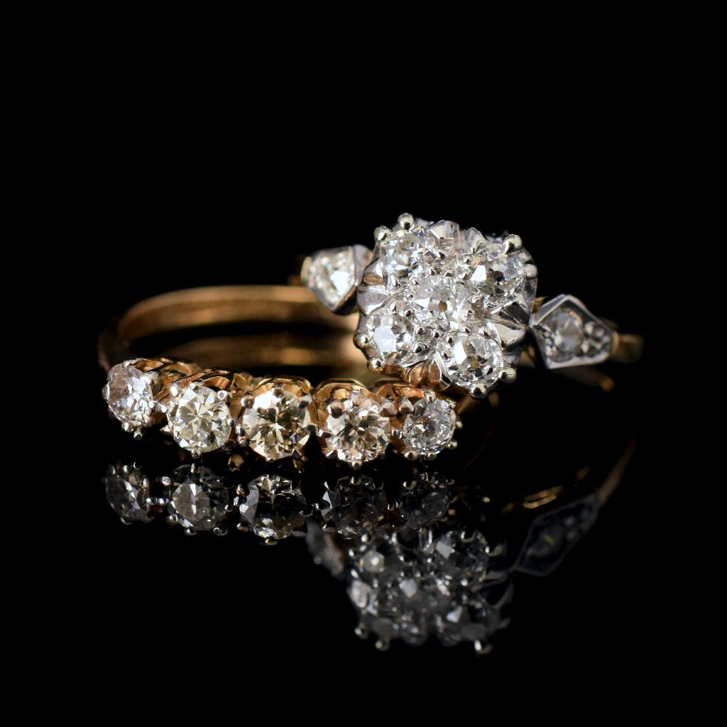 Antique Edwardian / EarlyArt Deco 18ct Yellow Gold Old Mine Cut Diamond Ring