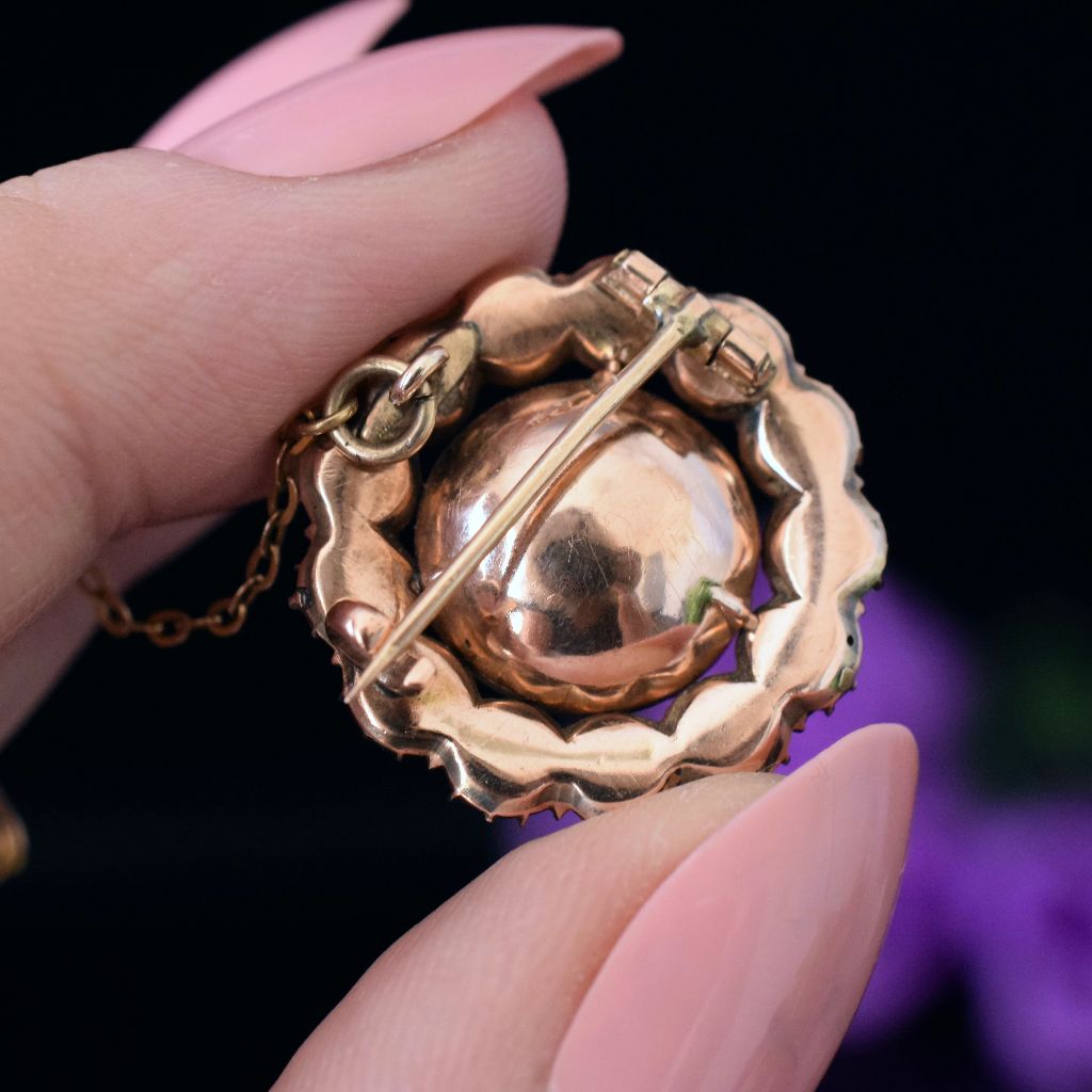 Antique Georgian/Early Victorian 12ct Rose Gold Amethyst And Pearl Brooch