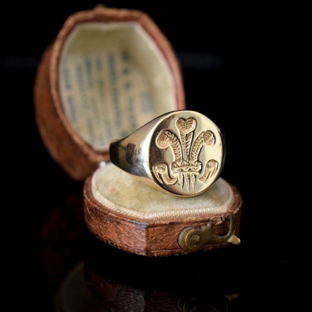 Modern 9ct Yellow Gold Signet Ring ‘Prince Of Wales Feathers’