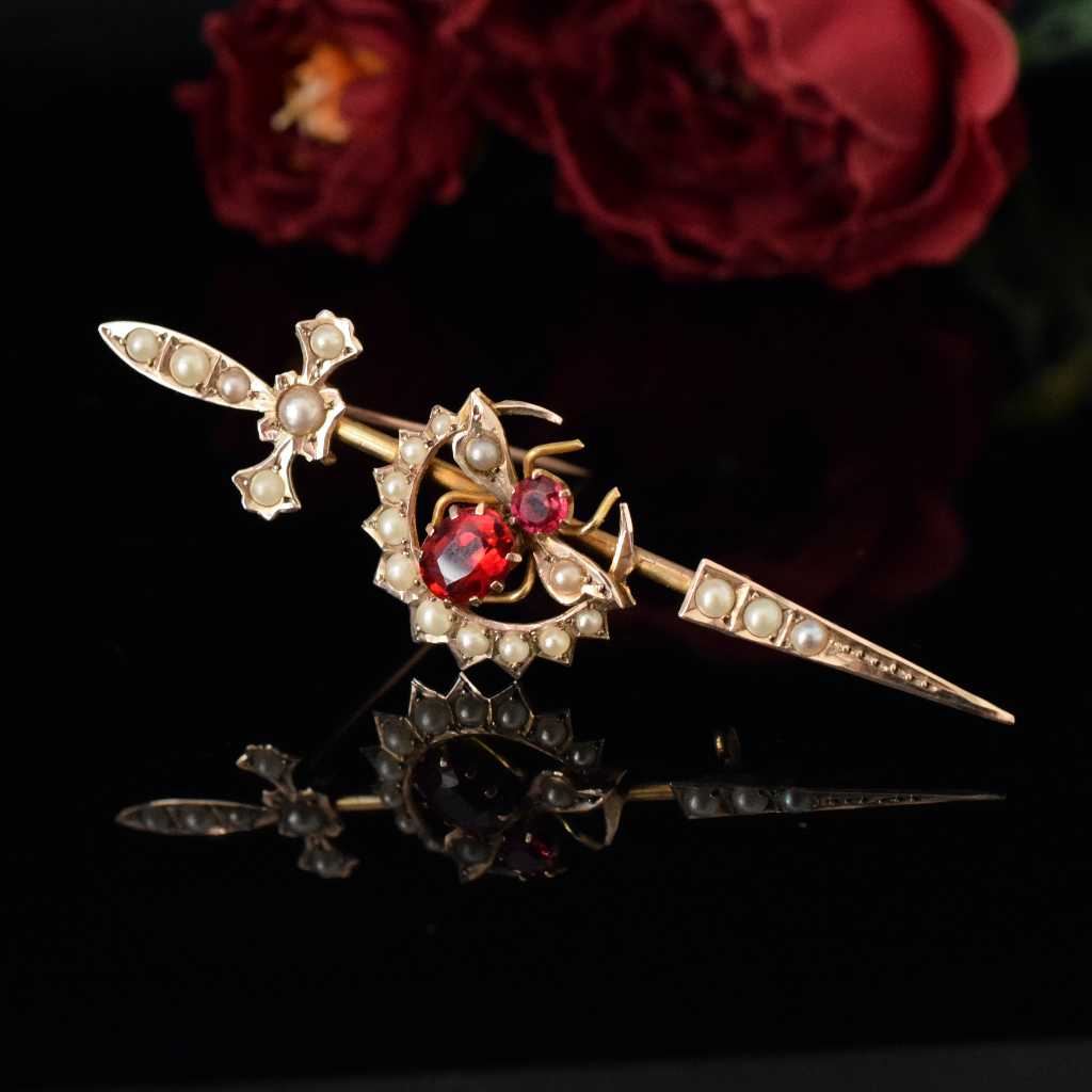 Antique Australian 9ct Rose Gold ‘Bee’ Crescent Arrow Brooch Circa 1900