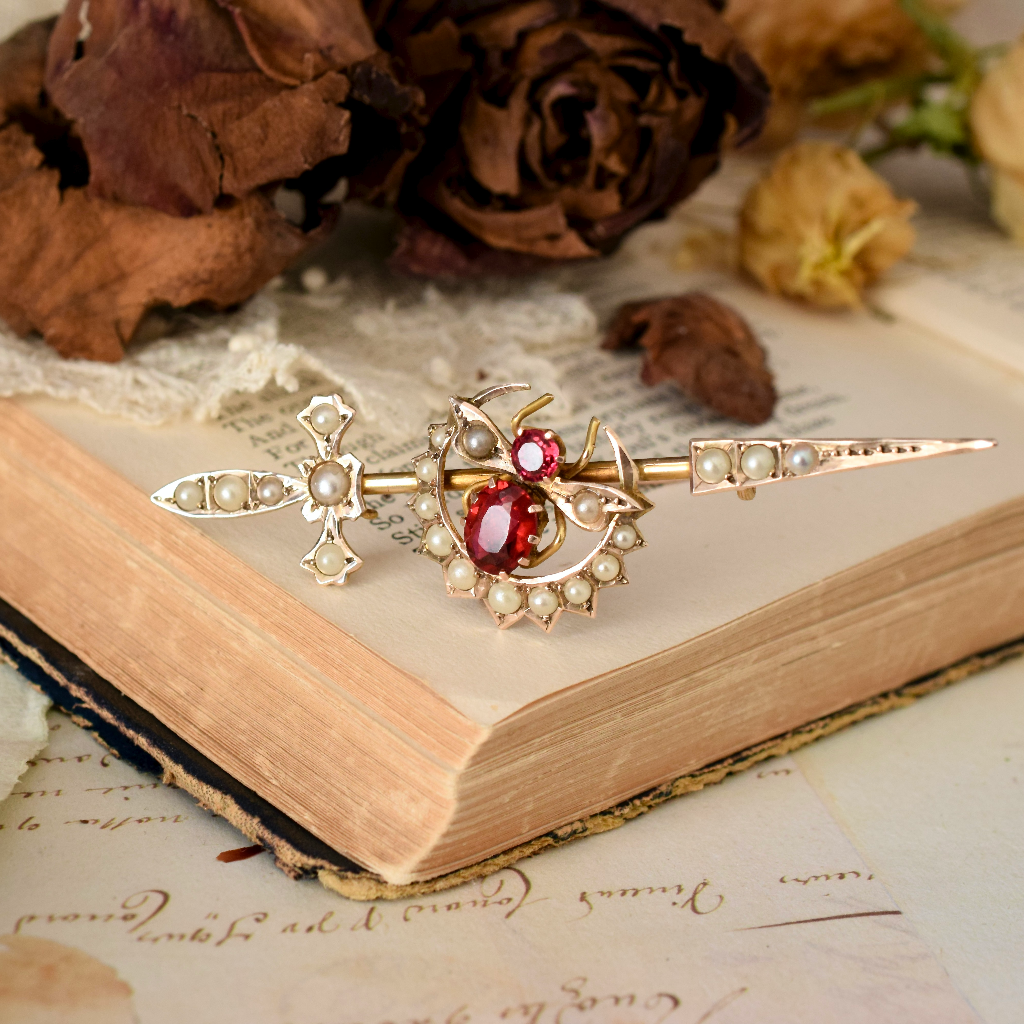 Antique Australian 9ct Rose Gold ‘Bee’ Crescent Arrow Brooch Circa 1900