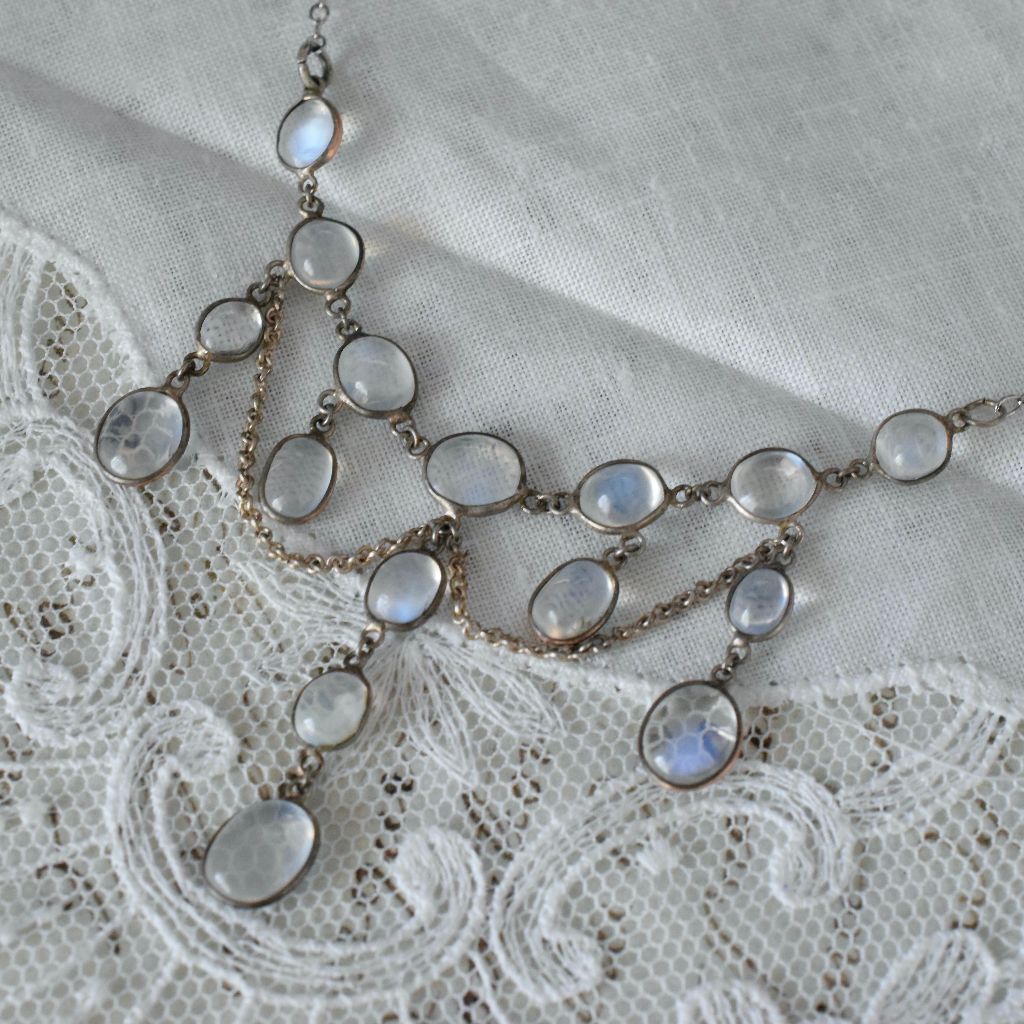 Antique Edwardian Silver And Moonstone Festoon Necklace