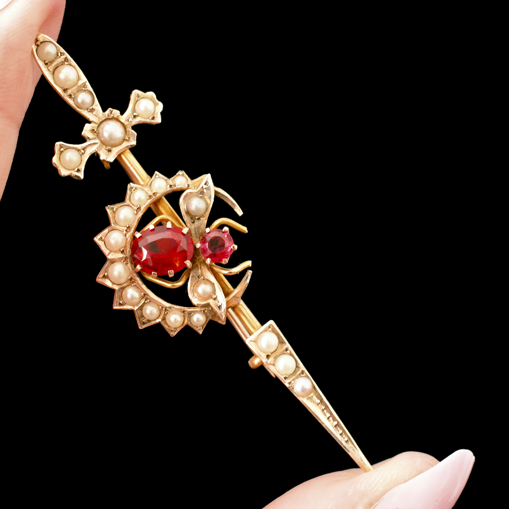 Antique Australian 9ct Rose Gold ‘Bee’ Crescent Arrow Brooch Circa 1900