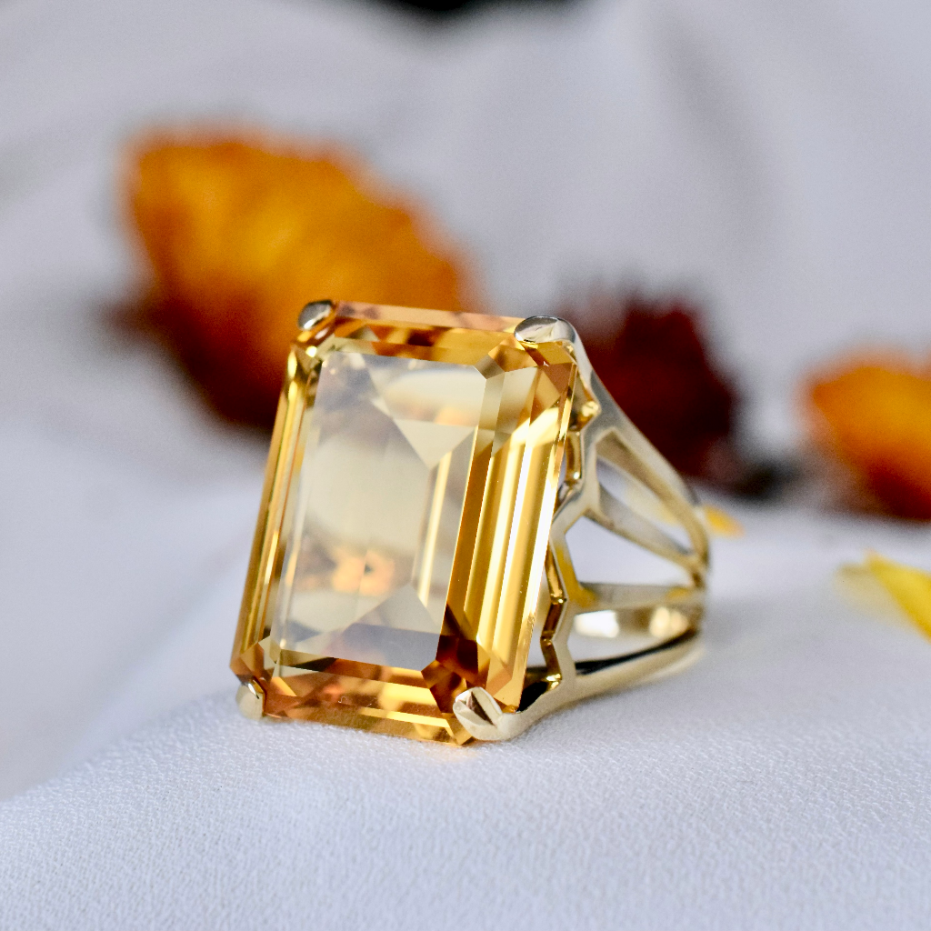 Huge 24ct Citrine Retro Style 9ct Yellow Gold Cocktail Ring