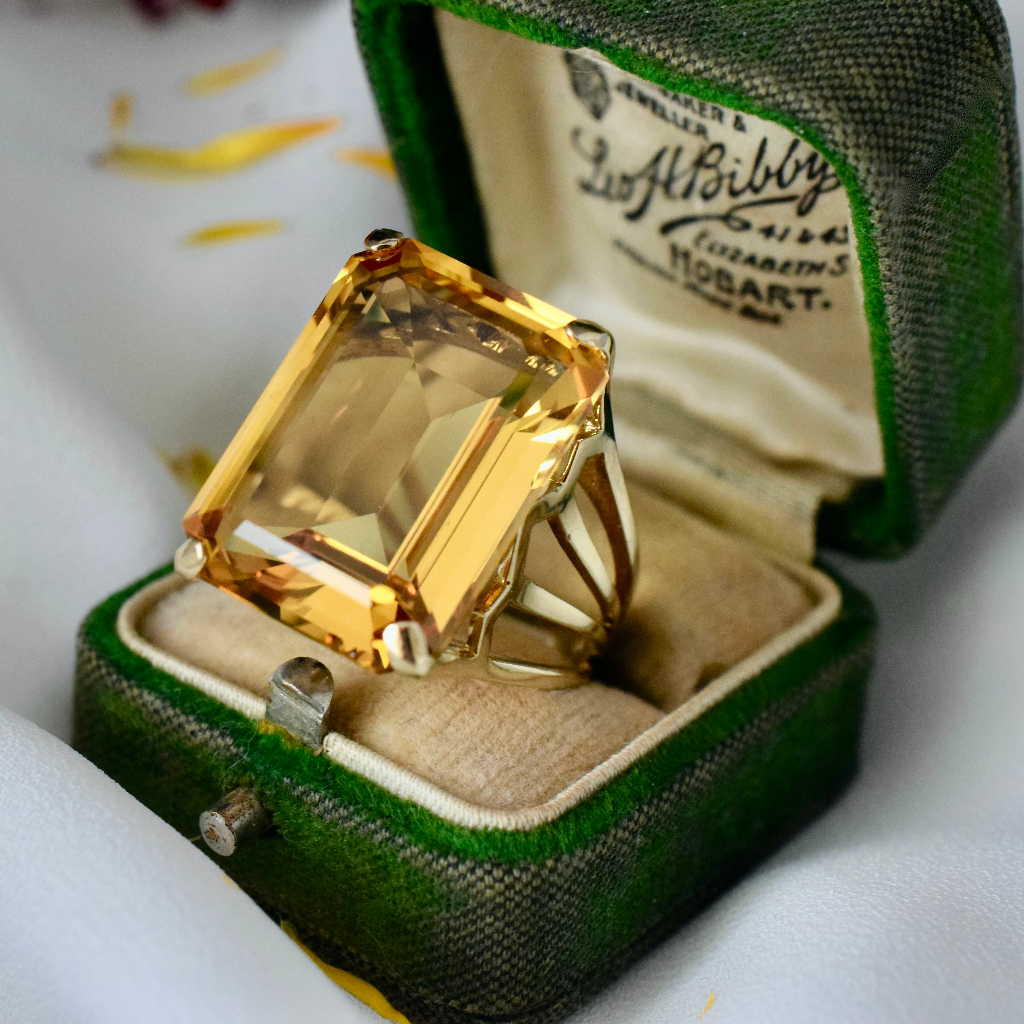 Huge 24ct Citrine Retro Style 9ct Yellow Gold Cocktail Ring